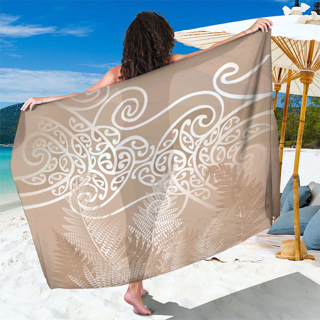 Aotearoa Maori Koru Curves Sarong Silver Ferns - Mocha LT7 One Size 44 x 66 inches Beige - Polynesian Pride