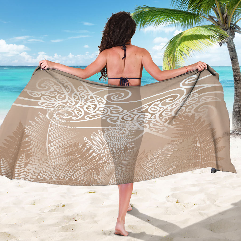 Aotearoa Maori Koru Curves Sarong Silver Ferns - Mocha LT7 - Polynesian Pride