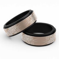 Aotearoa Maori Koru Curves Spinner Ring Silver Ferns - Mocha LT7 Black Beige - Polynesian Pride