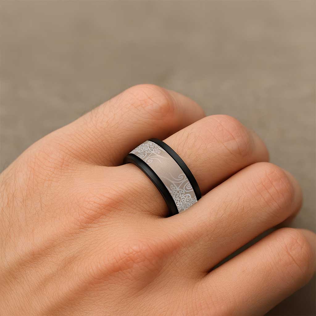 Aotearoa Maori Koru Curves Spinner Ring Silver Ferns - Mocha LT7 - Polynesian Pride