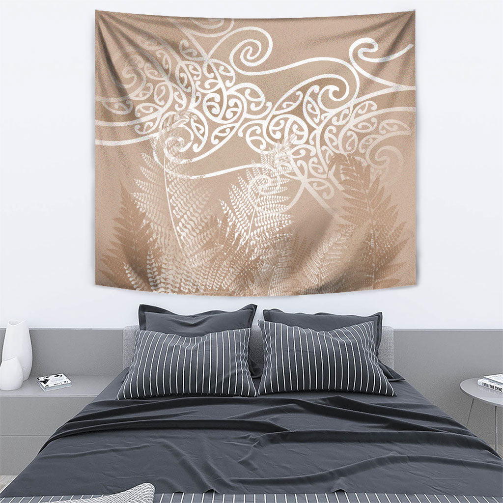 Aotearoa Maori Koru Curves Tapestry Silver Ferns - Mocha LT7 - Polynesian Pride