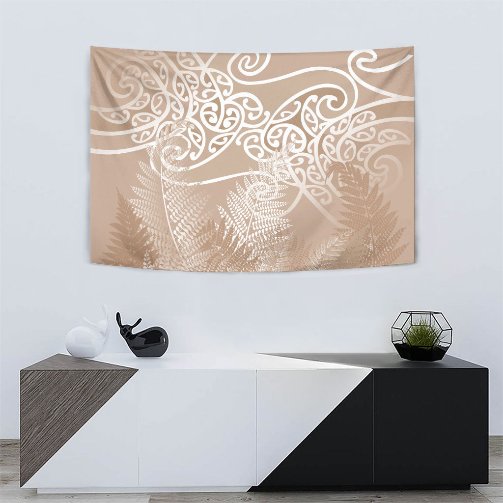 Aotearoa Maori Koru Curves Tapestry Silver Ferns - Mocha LT7 - Polynesian Pride
