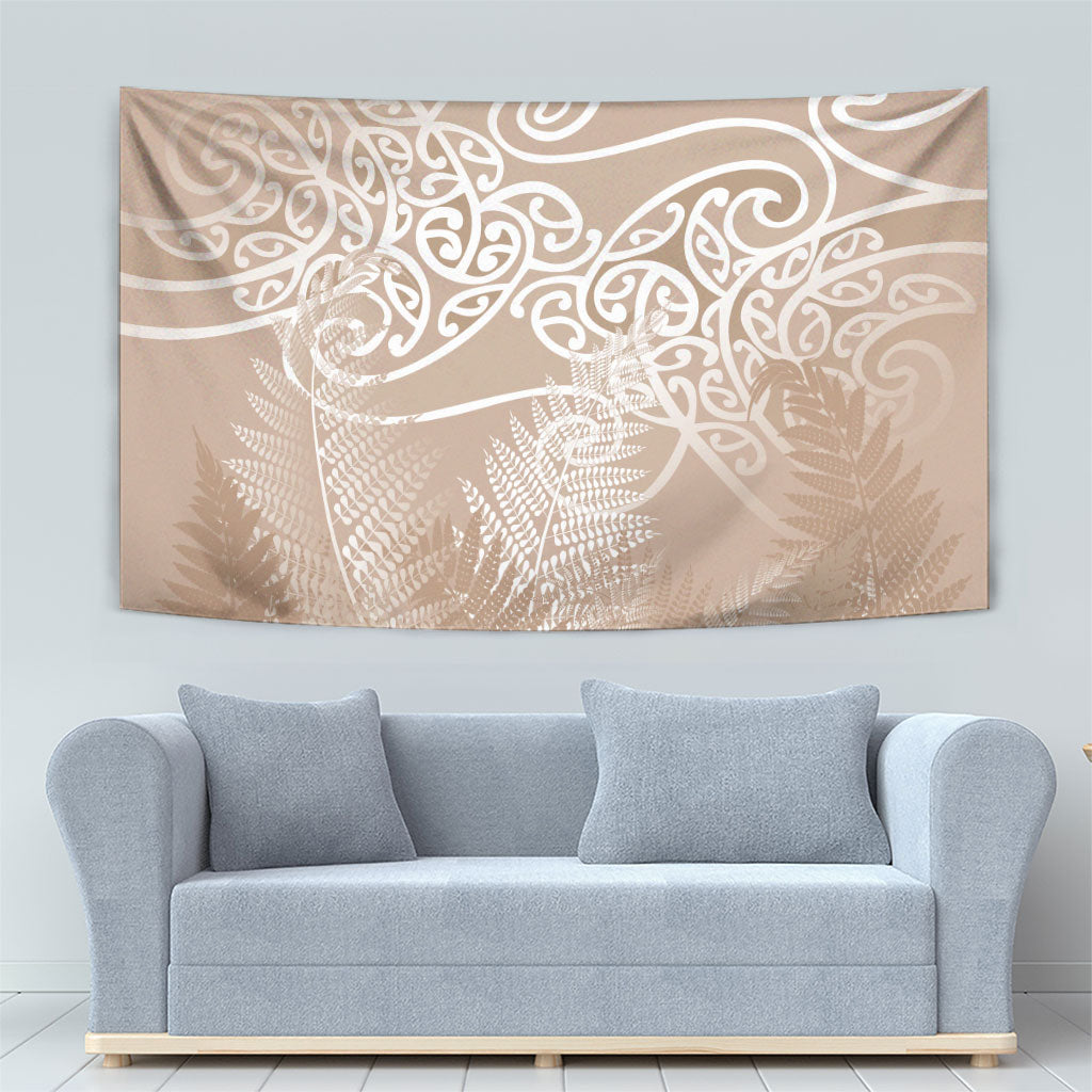 Aotearoa Maori Koru Curves Tapestry Silver Ferns - Mocha LT7 - Polynesian Pride