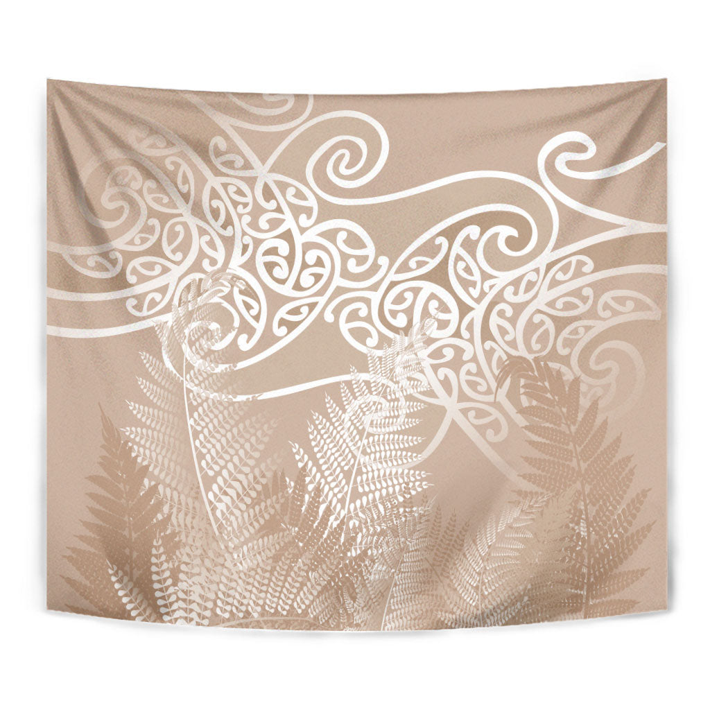 Aotearoa Maori Koru Curves Tapestry Silver Ferns - Mocha LT7 - Polynesian Pride