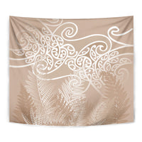Aotearoa Maori Koru Curves Tapestry Silver Ferns - Mocha LT7 - Polynesian Pride