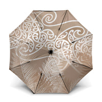 Aotearoa Maori Koru Curves Umbrella Silver Ferns - Mocha LT7 One Size Folded 11.42 inch Opened Diameter 37.4 inch Beige - Polynesian Pride