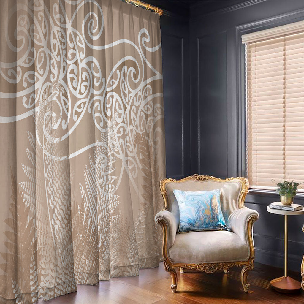 Aotearoa Maori Koru Curves Window Curtain Silver Ferns - Mocha LT7 - Polynesian Pride