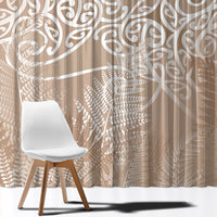 Aotearoa Maori Koru Curves Window Curtain Silver Ferns - Mocha LT7 - Polynesian Pride