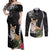 Personalised Polynesian Dog Couples Matching Off Shoulder Maxi Dress and Long Sleeve Button Shirts Corgi Mix Tropical Flowers LT7 Black - Polynesian Pride