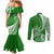 Personalised Polynesian Pacific Bulldog Couples Matching Mermaid Dress and Long Sleeve Button Shirts With Emerald Hawaii Tribal Tattoo Patterns LT7 - Polynesian Pride