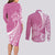 Personalised Polynesian Pacific Bulldog Couples Matching Long Sleeve Bodycon Dress and Long Sleeve Button Shirts With Pink Hawaii Tribal Tattoo Patterns LT7 - Polynesian Pride