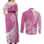 Personalised Polynesian Pacific Bulldog Couples Matching Off Shoulder Maxi Dress and Long Sleeve Button Shirts With Pink Hawaii Tribal Tattoo Patterns LT7 - Polynesian Pride