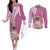 Personalised Polynesian Pacific Bulldog Couples Matching Off The Shoulder Long Sleeve Dress and Long Sleeve Button Shirts With Pink Hawaii Tribal Tattoo Patterns LT7 Pink - Polynesian Pride