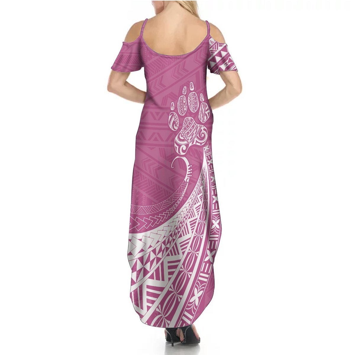 Personalised Polynesian Pacific Bulldog Summer Maxi Dress With Pink Hawaii Tribal Tattoo Patterns LT7 - Polynesian Pride