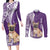 Personalised Polynesian Pacific Bulldog Couples Matching Long Sleeve Bodycon Dress and Long Sleeve Button Shirts With Violet Hawaii Tribal Tattoo Patterns LT7 Purple - Polynesian Pride