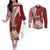 Personalised Polynesian Pacific Bulldog Couples Matching Off The Shoulder Long Sleeve Dress and Long Sleeve Button Shirts With Red Hawaii Tribal Tattoo Patterns LT7 Red - Polynesian Pride