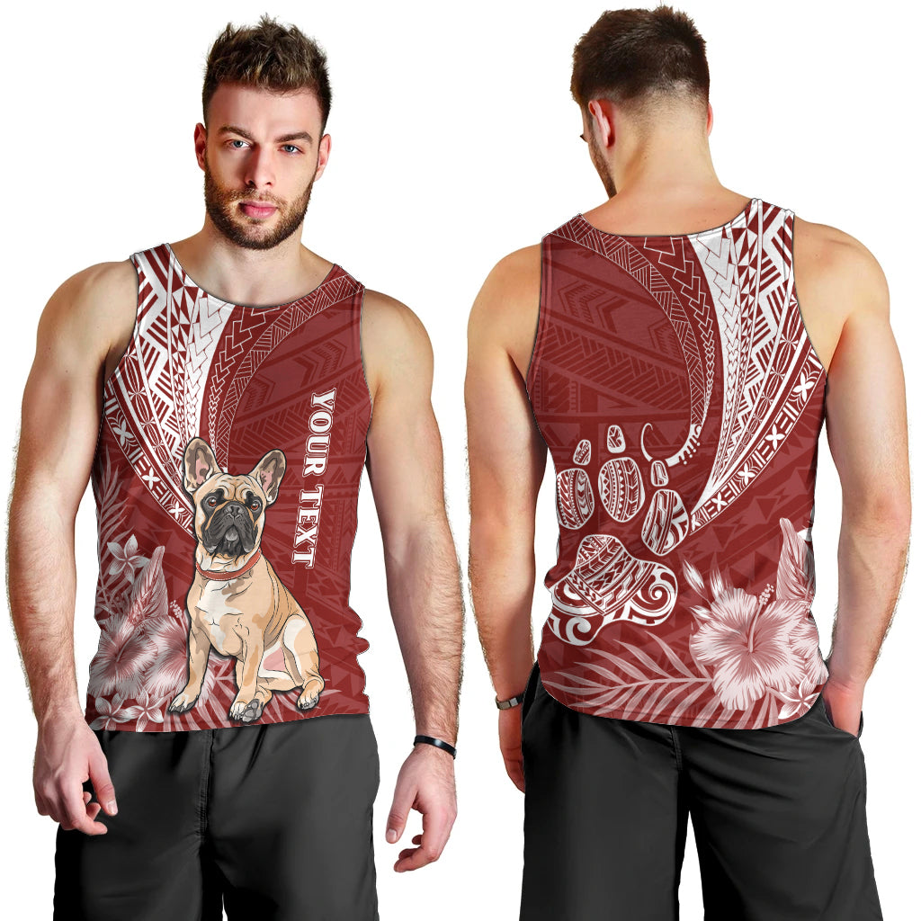 Personalised Polynesian Pacific Bulldog Men Tank Top With Red Hawaii Tribal Tattoo Patterns LT7 - Polynesian Pride