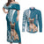 Personalised Polynesian Pacific Bulldog Couples Matching Off Shoulder Maxi Dress and Long Sleeve Button Shirts With Teal Hawaii Tribal Tattoo Patterns LT7 Teal - Polynesian Pride