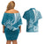 Personalised Polynesian Pacific Bulldog Couples Matching Off Shoulder Short Dress and Hawaiian Shirt With Teal Hawaii Tribal Tattoo Patterns LT7 - Polynesian Pride