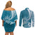 Personalised Polynesian Pacific Bulldog Couples Matching Off Shoulder Short Dress and Long Sleeve Button Shirts With Teal Hawaii Tribal Tattoo Patterns LT7 - Polynesian Pride