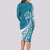 Personalised Polynesian Pacific Bulldog Long Sleeve Bodycon Dress With Teal Hawaii Tribal Tattoo Patterns LT7 - Polynesian Pride