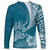 Personalised Polynesian Pacific Bulldog Long Sleeve Shirt With Teal Hawaii Tribal Tattoo Patterns LT7 - Polynesian Pride