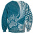 Personalised Polynesian Pacific Bulldog Sweatshirt With Teal Hawaii Tribal Tattoo Patterns LT7 - Polynesian Pride