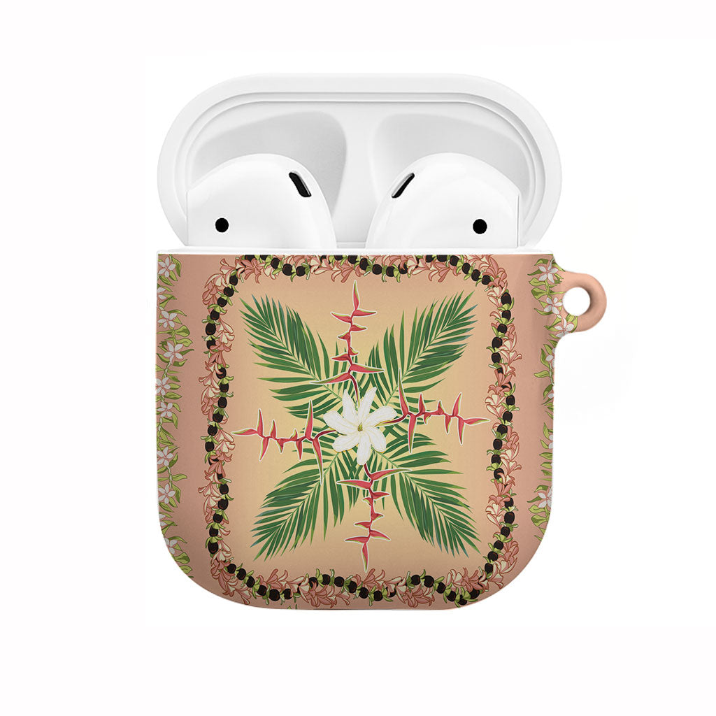 Hawaii Quilt Inspired Collection Aloha Flowers AirPods Case Maile - Kukui Nut Lei LT7 Coral Pink - Polynesian Pride