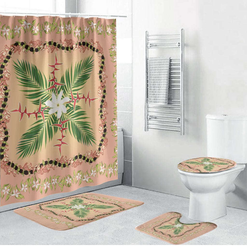 Hawaii Quilt Inspired Collection Aloha Flowers Bathroom Set Maile - Kukui Nut Lei LT7 Bathroom Set (4 pcs) Coral Pink - Polynesian Pride