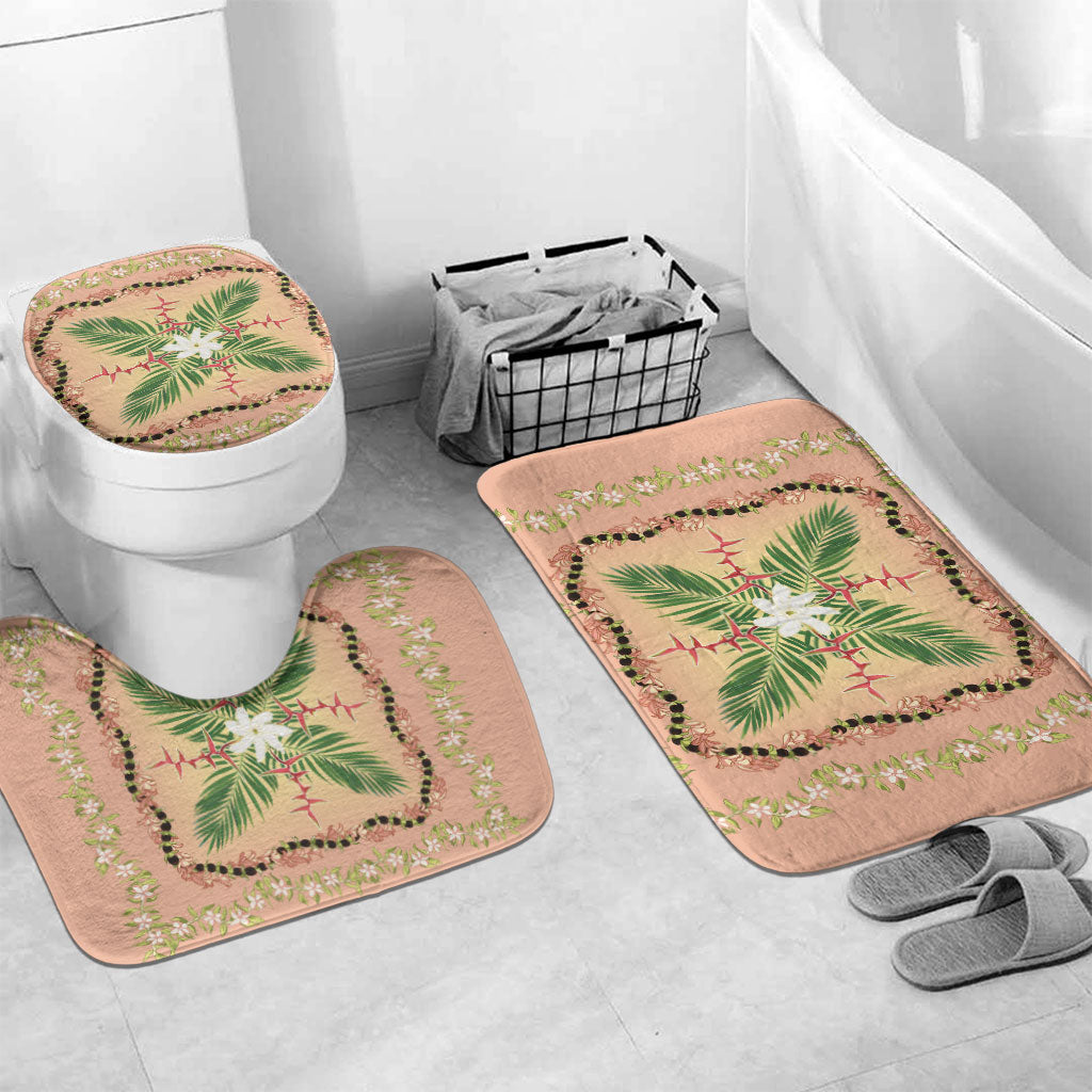 Hawaii Quilt Inspired Collection Aloha Flowers Bathroom Set Maile - Kukui Nut Lei LT7 Mat Set Only (3 pcs) One Size Coral Pink - Polynesian Pride