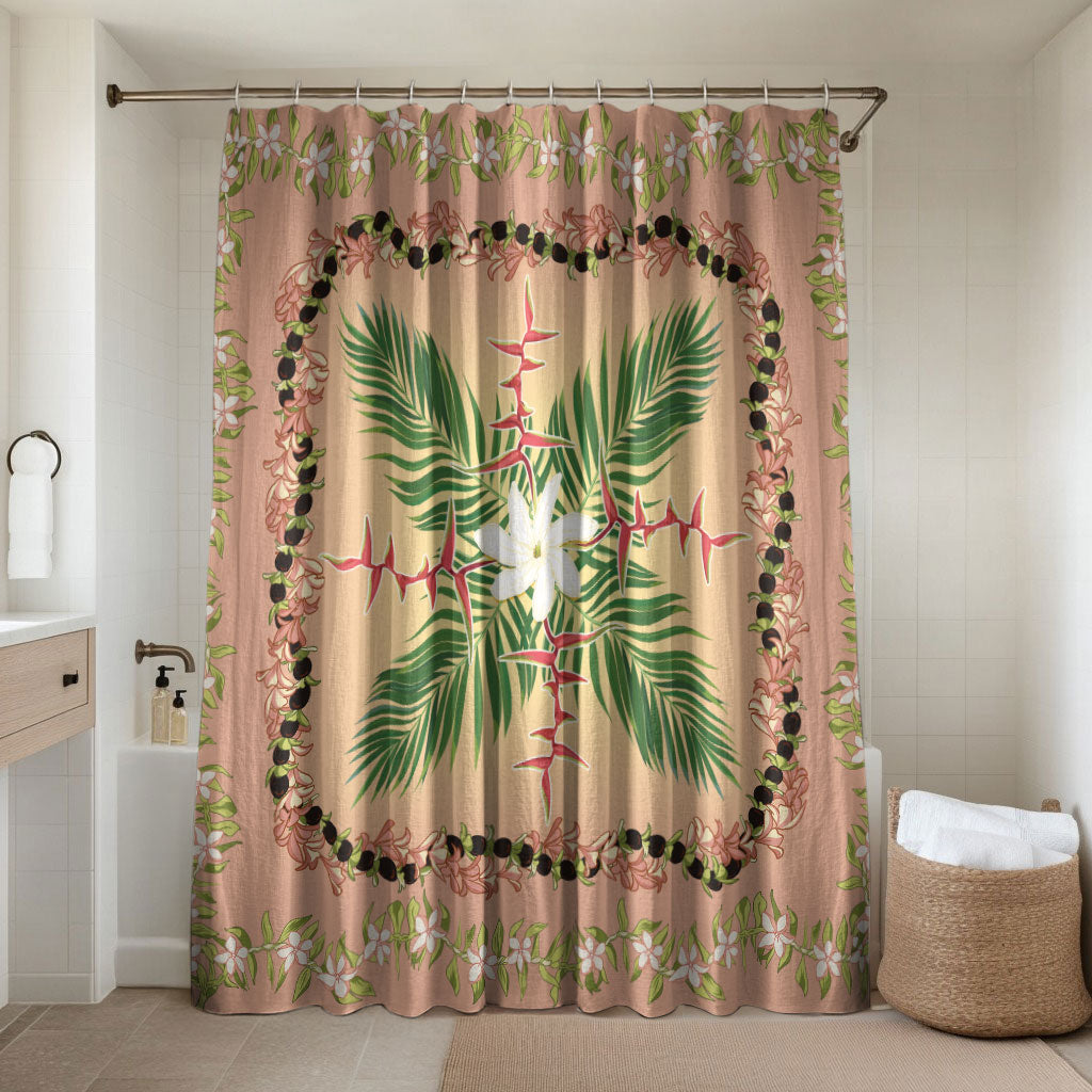 Hawaii Quilt Inspired Collection Aloha Flowers Bathroom Set Maile - Kukui Nut Lei LT7 Shower Curtain Only Coral Pink - Polynesian Pride