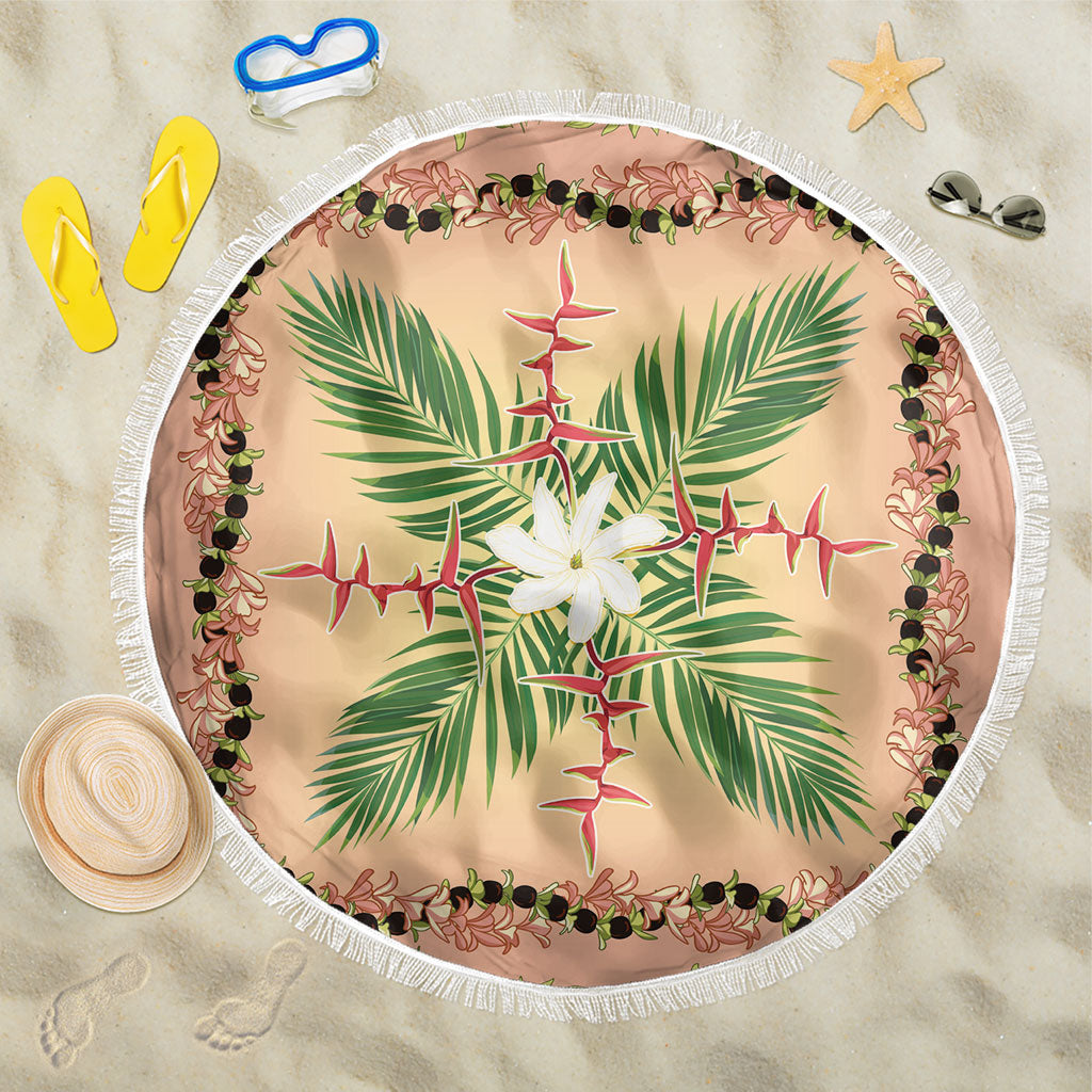 Hawaii Quilt Inspired Collection Aloha Flowers Beach Blanket Maile - Kukui Nut Lei LT7 One Size 150cm Coral Pink - Polynesian Pride