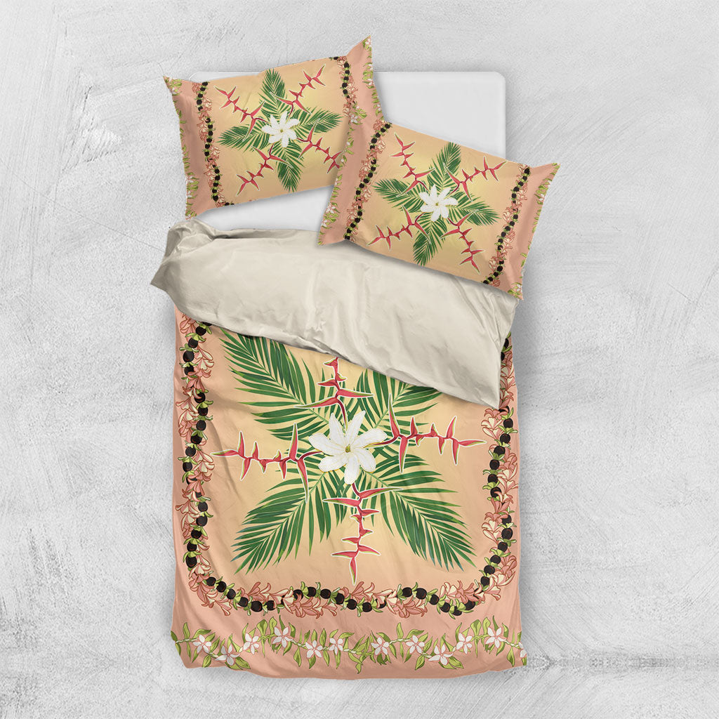 Hawaii Quilt Inspired Collection Aloha Flowers Bedding Set Maile - Kukui Nut Lei LT7 US Twin 172cm x 218cm Coral Pink - Polynesian Pride