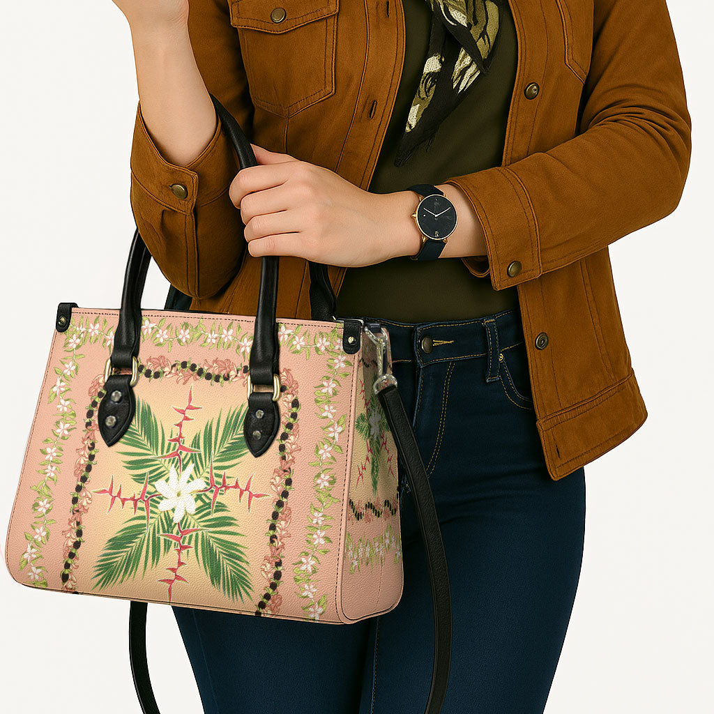 Hawaii Quilt Inspired Collection Aloha Flowers Leather Bag Maile - Kukui Nut Lei LT7 - Polynesian Pride