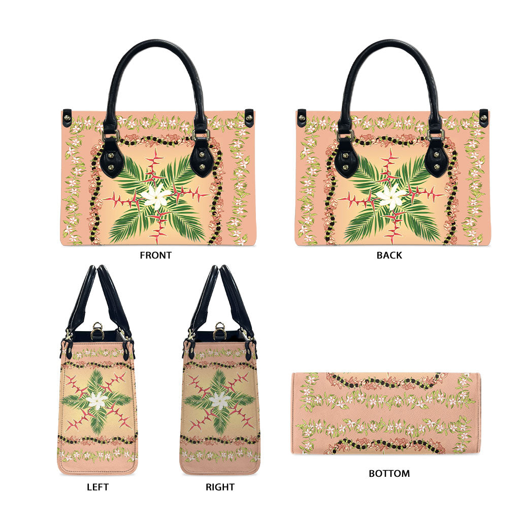 Hawaii Quilt Inspired Collection Aloha Flowers Leather Bag Maile - Kukui Nut Lei LT7 - Polynesian Pride