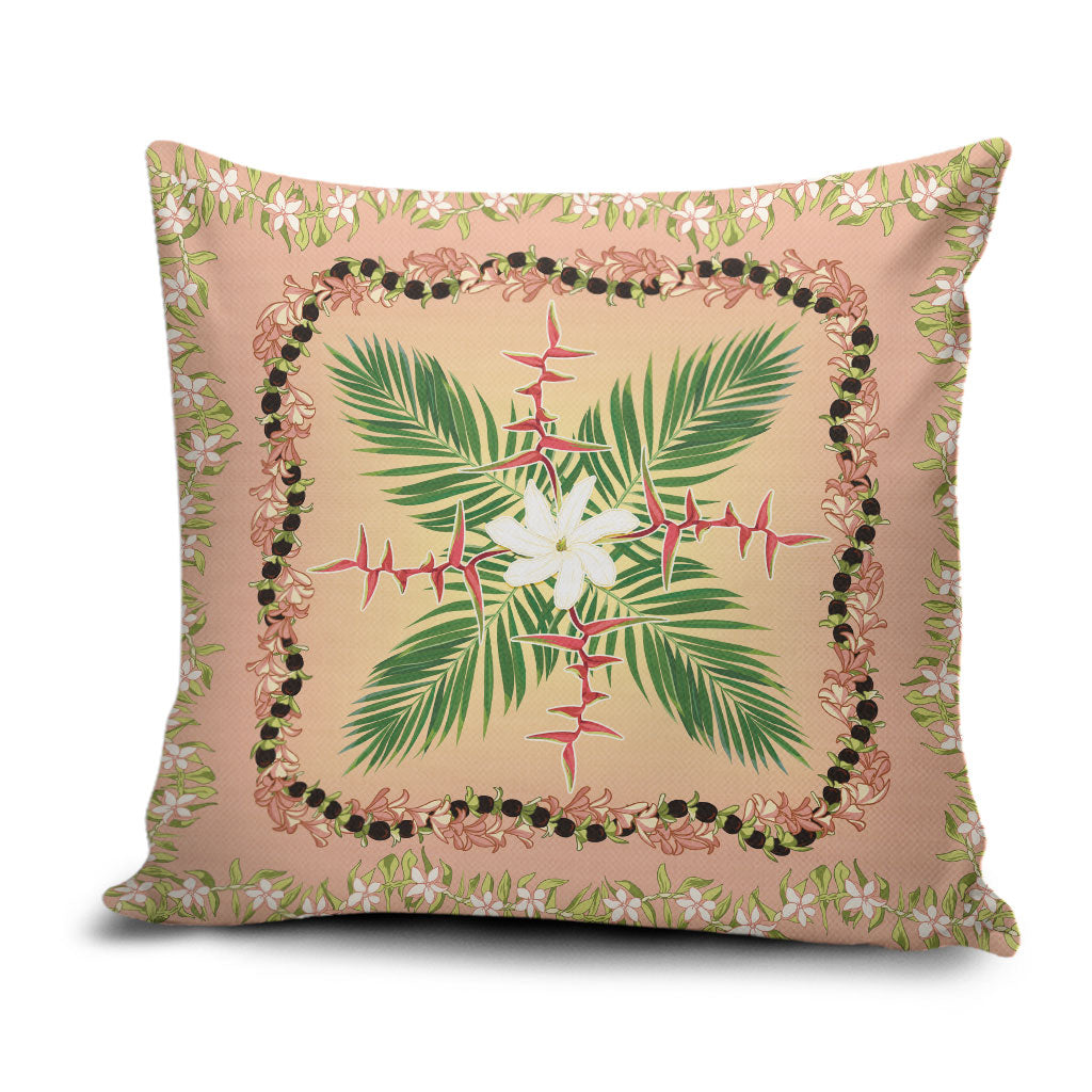 Hawaii Quilt Inspired Collection Aloha Flowers Pillow Cover Maile - Kukui Nut Lei LT7 Coral Pink - Polynesian Pride