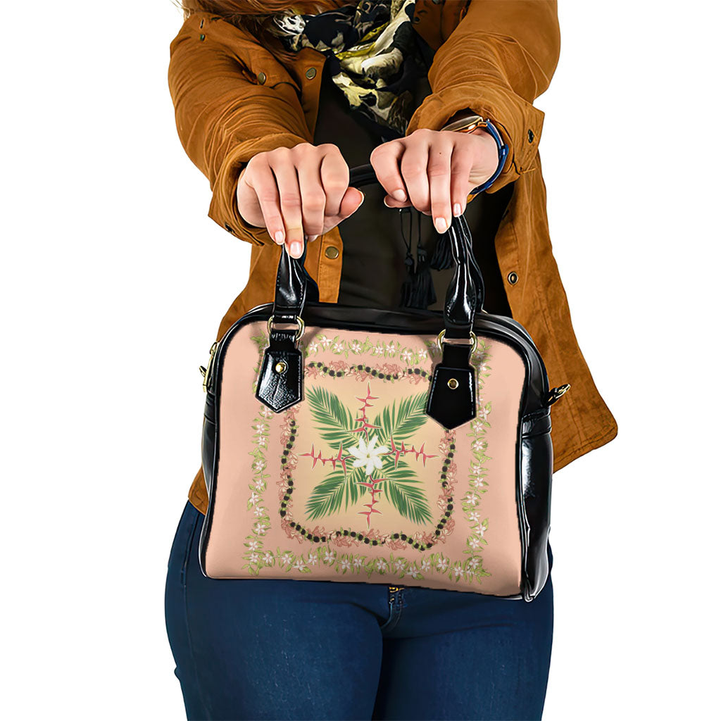 Hawaii Quilt Inspired Collection Aloha Flowers Shoulder Handbag Maile - Kukui Nut Lei LT7 One Size Coral Pink - Polynesian Pride