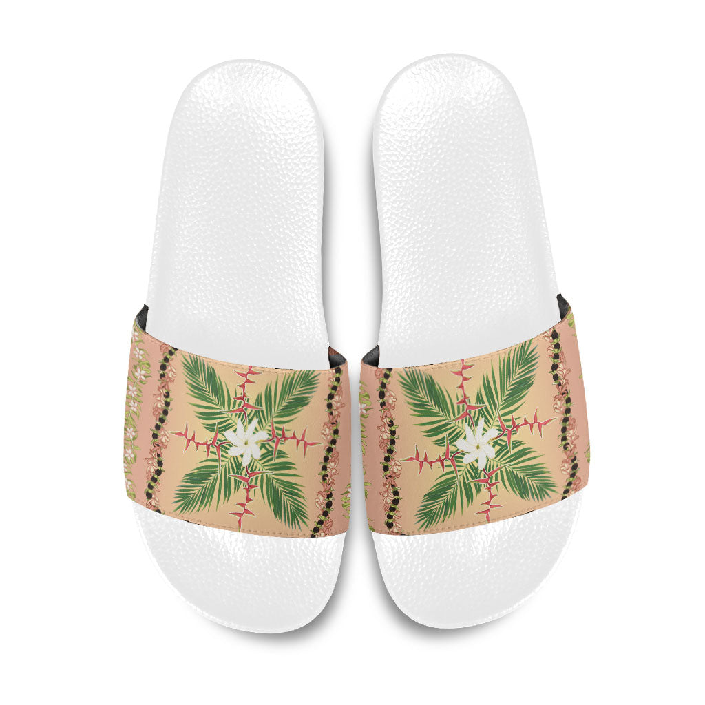Hawaii Quilt Inspired Collection Aloha Flowers Slide Sandals Maile - Kukui Nut Lei LT7 Coral Pink - Polynesian Pride