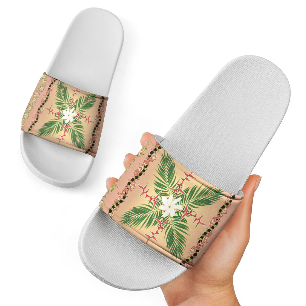 Hawaii Quilt Inspired Collection Aloha Flowers Slide Sandals Maile - Kukui Nut Lei LT7 - Polynesian Pride