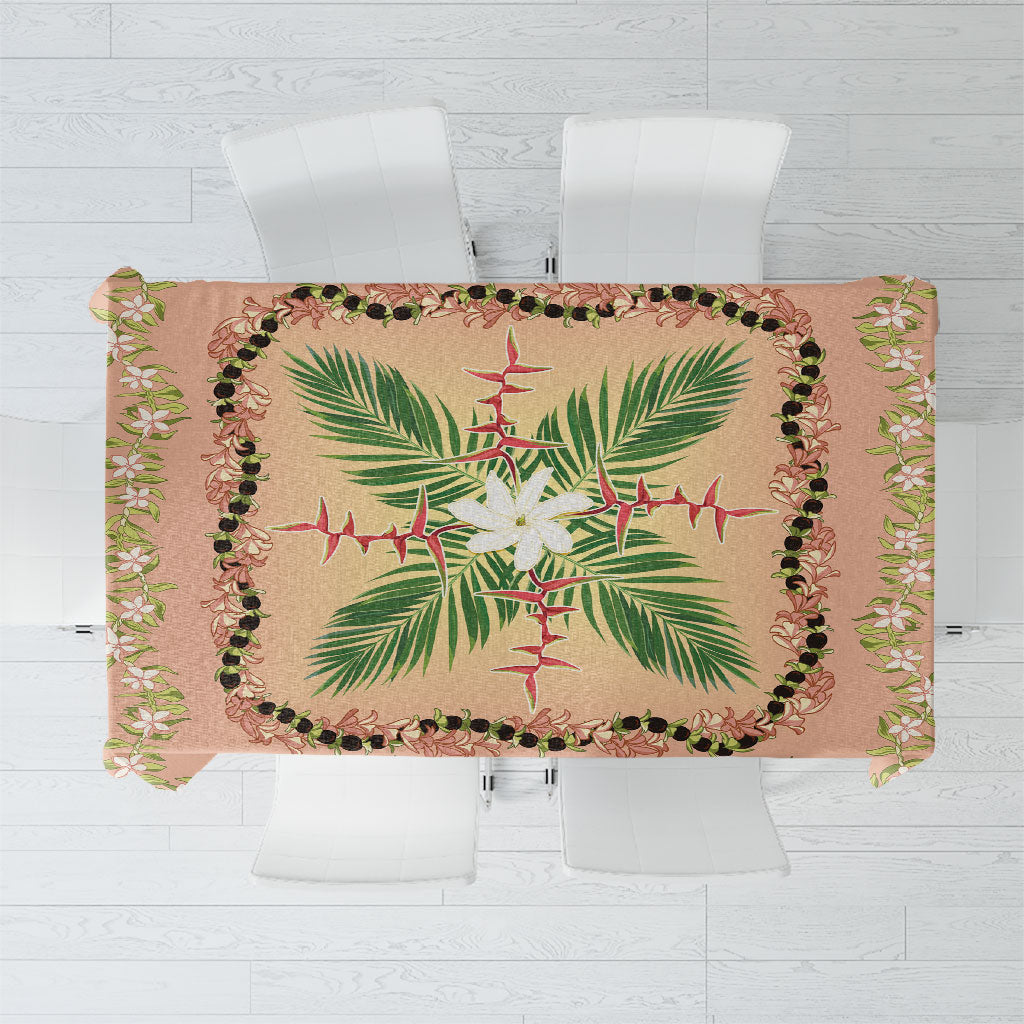 Hawaii Quilt Inspired Collection Aloha Flowers Tablecloth Maile - Kukui Nut Lei LT7 Coral Pink - Polynesian Pride