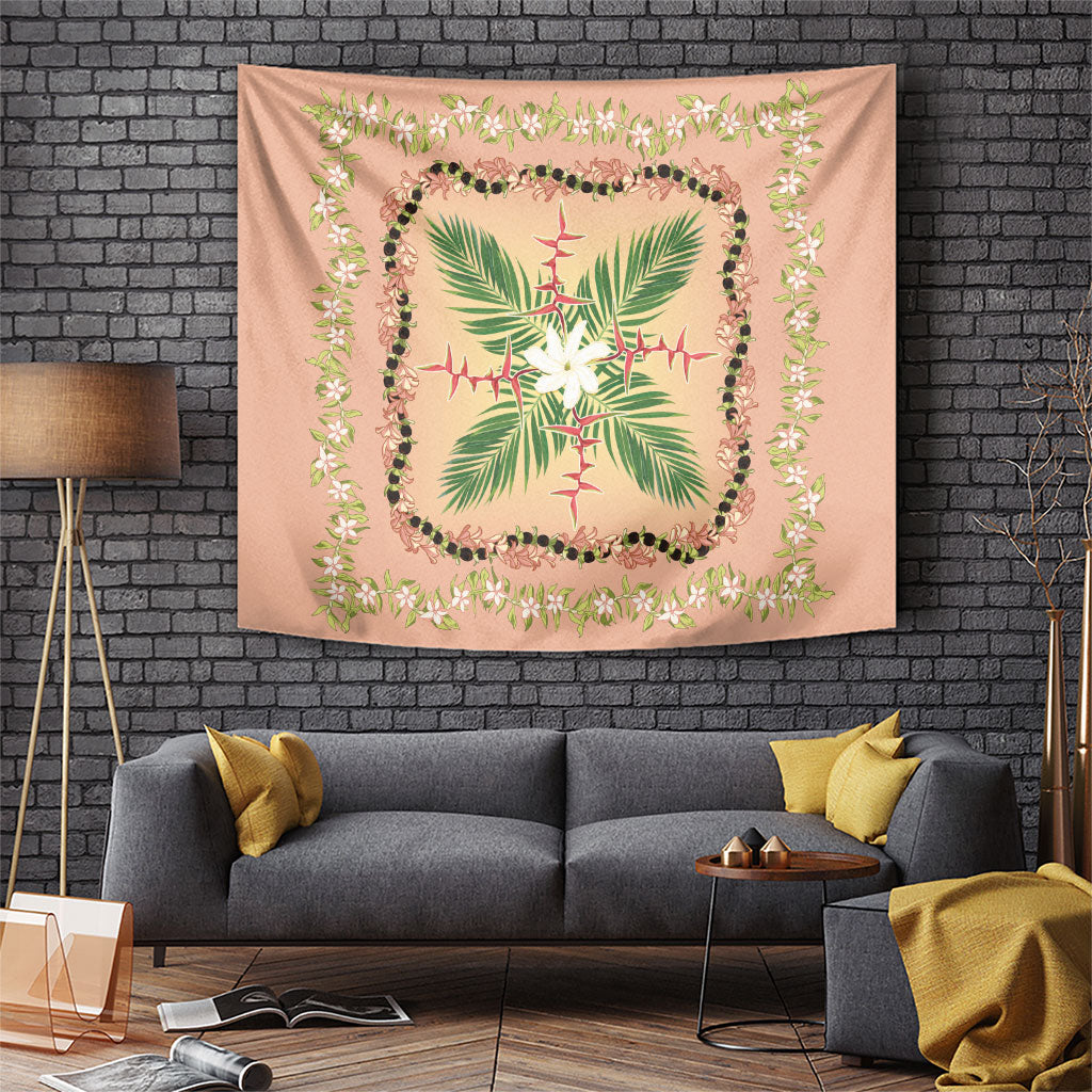 Hawaii Quilt Inspired Collection Aloha Flowers Tapestry Maile - Kukui Nut Lei LT7 Coral Pink - Polynesian Pride