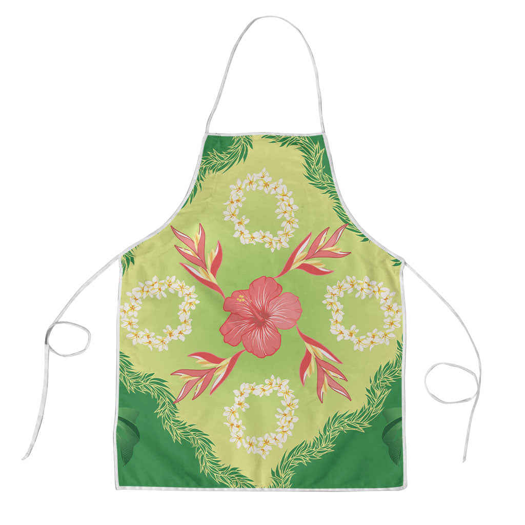 Hawaii Quilt Inspired Collection Aloha Flowers Apron Plumeria - Ti Leaf Lei LT7 Green - Polynesian Pride
