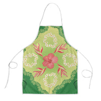 Hawaii Quilt Inspired Collection Aloha Flowers Apron Plumeria - Ti Leaf Lei LT7 Green - Polynesian Pride