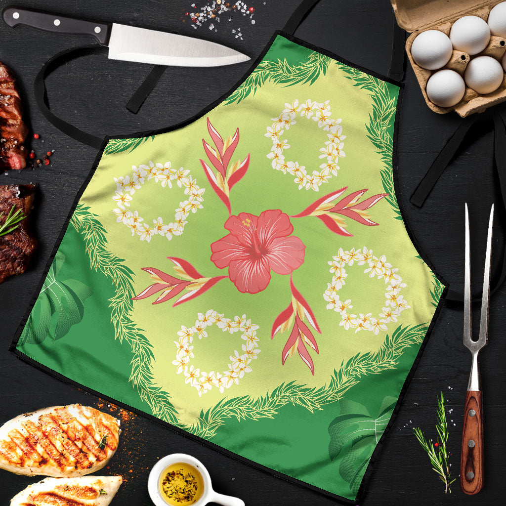 Hawaii Quilt Inspired Collection Aloha Flowers Apron Plumeria - Ti Leaf Lei LT7 Green - Polynesian Pride
