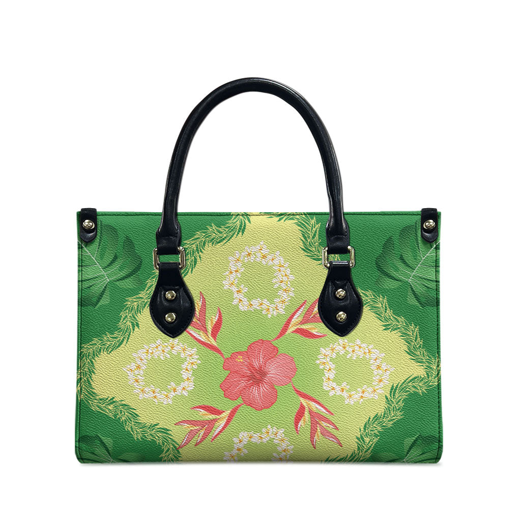 Hawaii Quilt Inspired Collection Aloha Flowers Leather Bag Plumeria - Ti Leaf Lei LT7 - Polynesian Pride