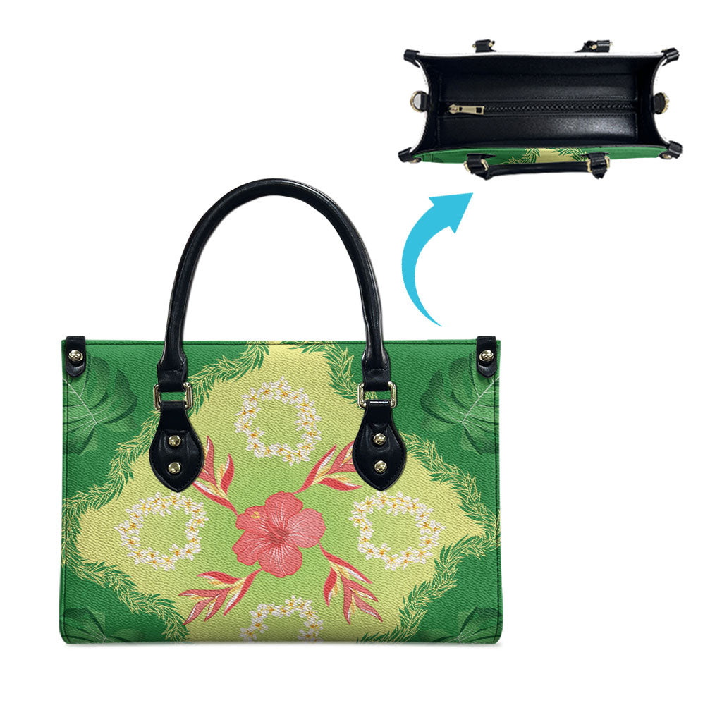 Hawaii Quilt Inspired Collection Aloha Flowers Leather Bag Plumeria - Ti Leaf Lei LT7 - Polynesian Pride