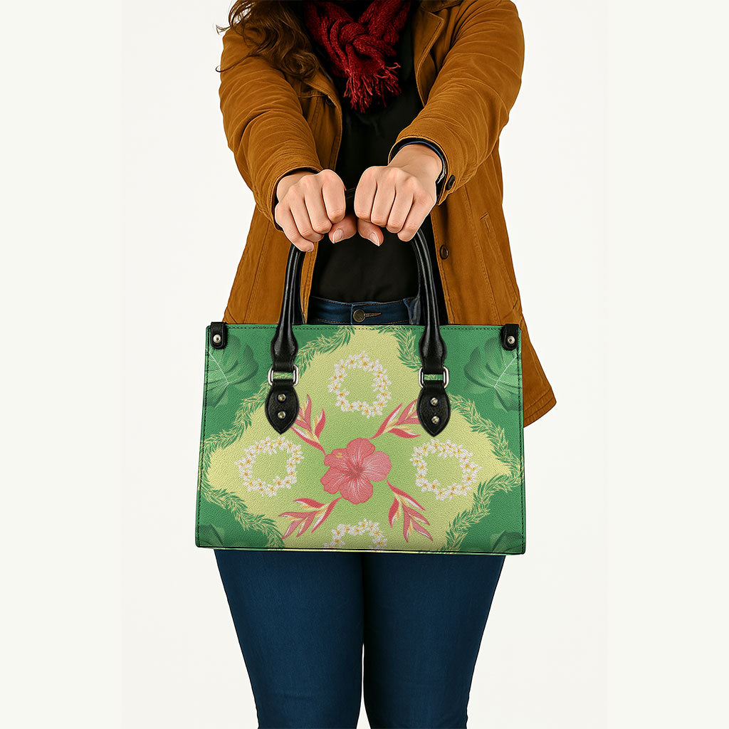 Hawaii Quilt Inspired Collection Aloha Flowers Leather Bag Plumeria - Ti Leaf Lei LT7 - Polynesian Pride