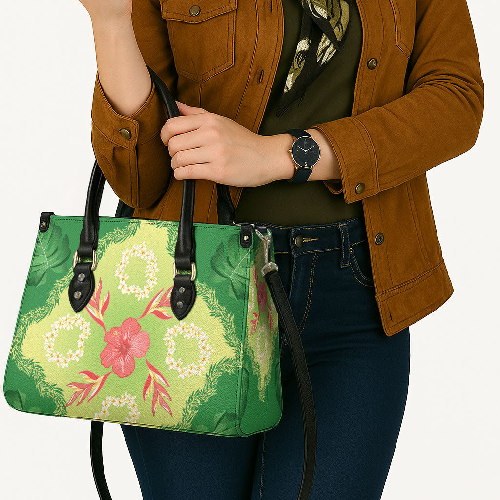 Hawaii Quilt Inspired Collection Aloha Flowers Leather Bag Plumeria - Ti Leaf Lei LT7 - Polynesian Pride