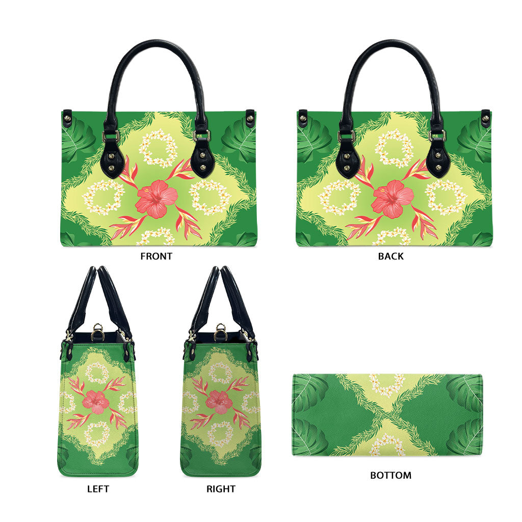Hawaii Quilt Inspired Collection Aloha Flowers Leather Bag Plumeria - Ti Leaf Lei LT7 - Polynesian Pride