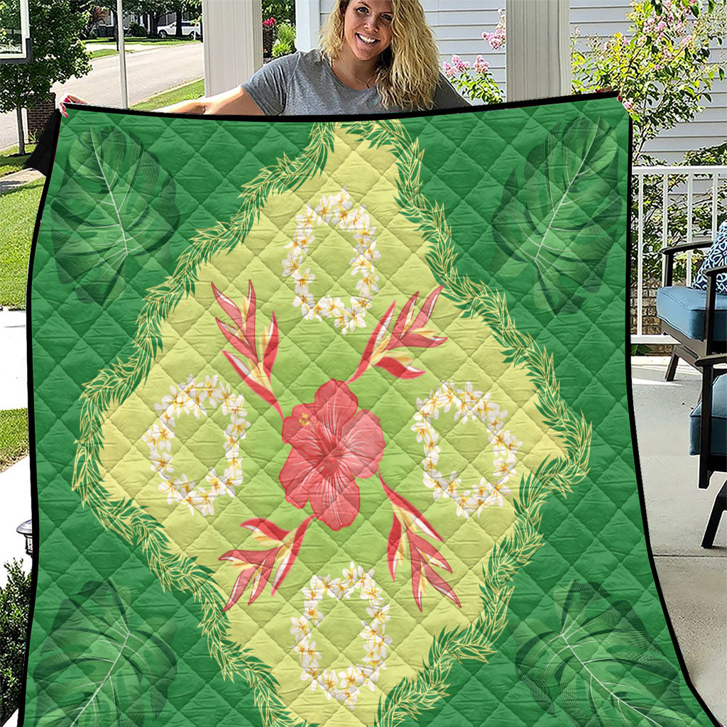 Hawaii Quilt Inspired Collection Aloha Flowers Quilt Plumeria - Ti Leaf Lei LT7 Green - Polynesian Pride